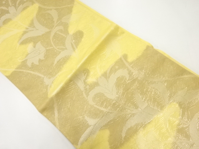 JAPANESE FUKURO OBI FOR SUMMER / WOVEN FLORAL PLANTS